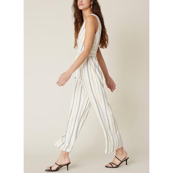 BB Dakota Rayon Belted Jumpsuit - Stripes - White Multi/Ivory - Picture 3 of 10
